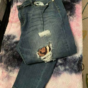 Judy Blue 3X Plus Skinny Fit Distressed Leopard Print Patch Jeans